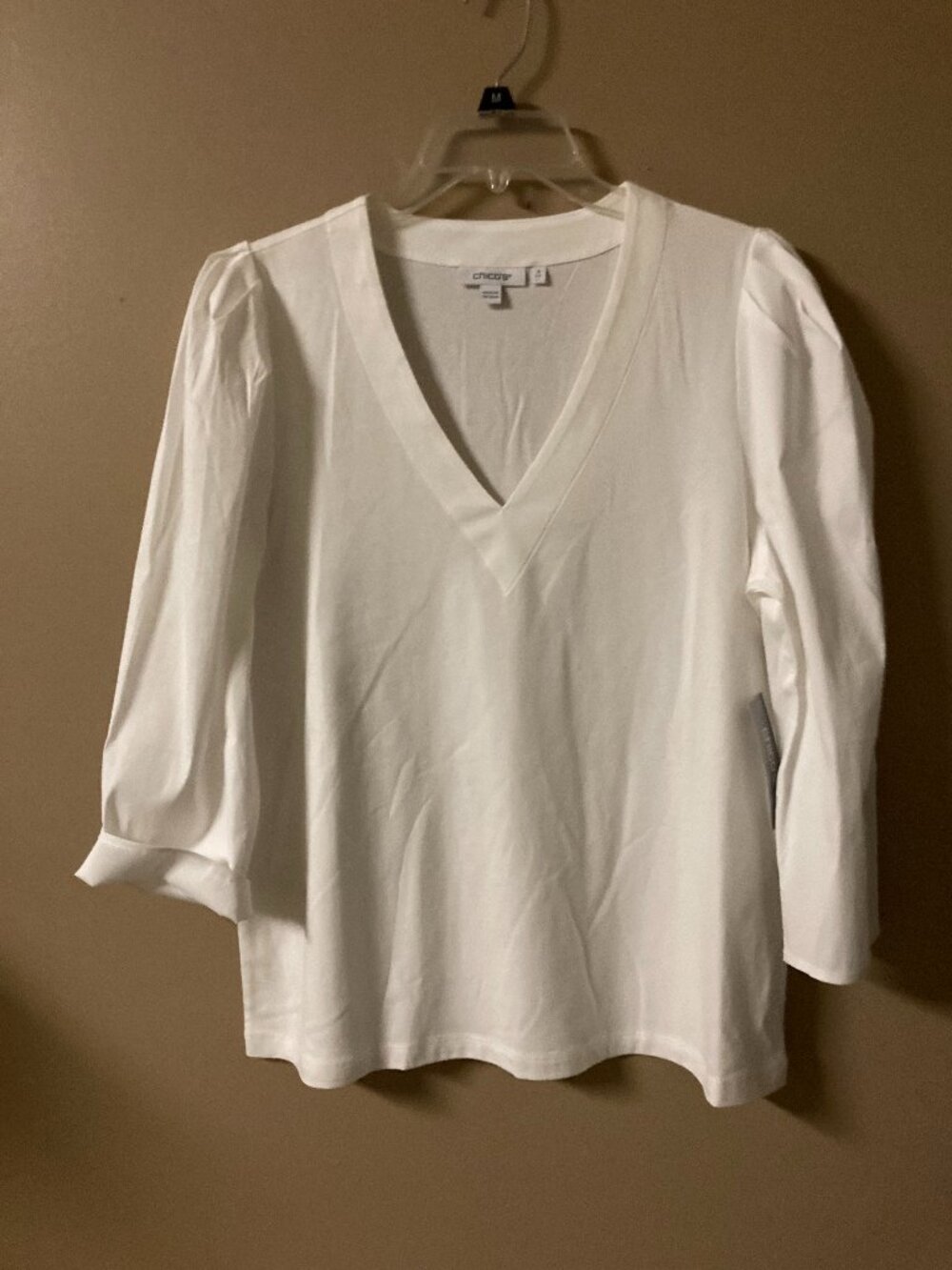 CHICO'S WOMENS  BLOUSE PUFF DRAPE SLEEVE  SIZE 2
